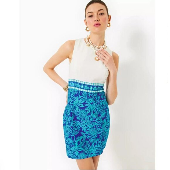 NWT Lilly Pulitzer Aubria Sleeveless Shift Dress Breezy Aqua Jungle Escape - 8 - Picture 15 of 15